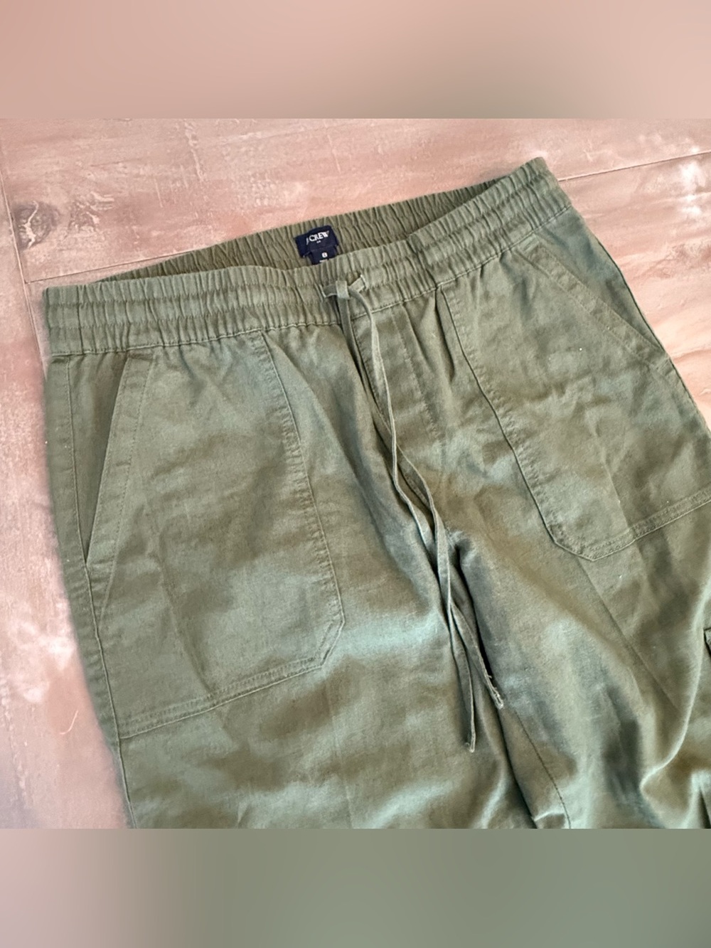J. Crew Pants Women's Cargo Olive Green Drawstring Waist Cropped Sz 8 EUC